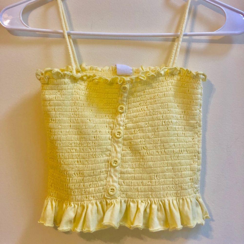 PACSUN Yellow Tank Top with Ruffle & Button detail